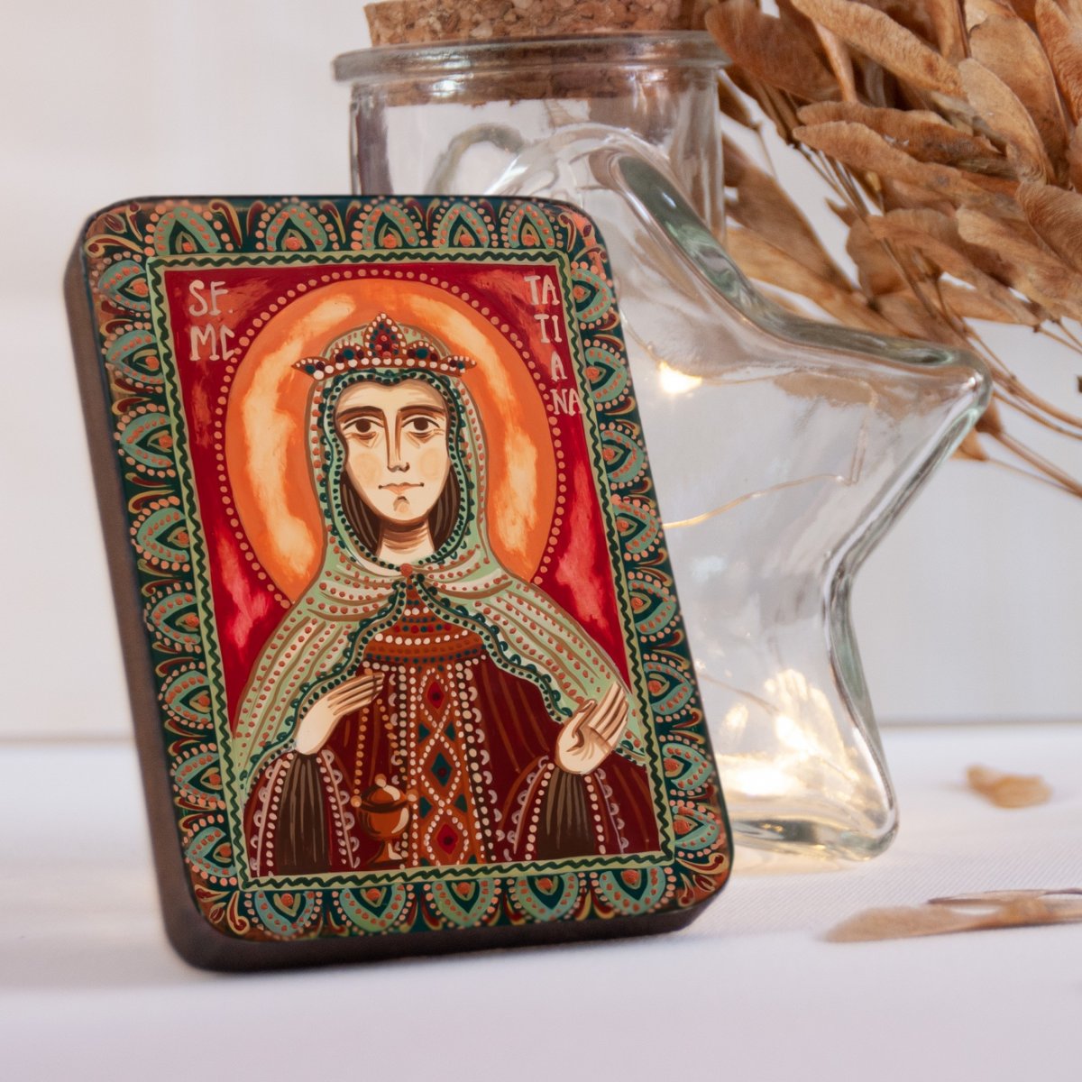Wood icon, "Saint Tatiana", miniature, 7x10cm
