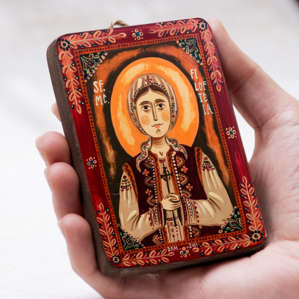 Icoană pe lemn "Sfânta Muceniță Filofteia", miniatură, 7x10 cm