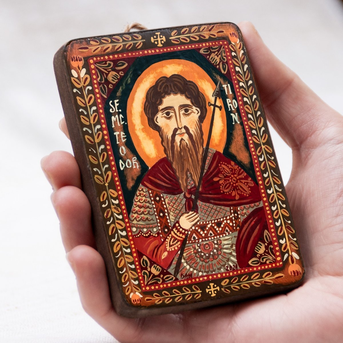 Icoană pe lemn "Sfântul Teodor Tiron", miniatură, 7x10 cm