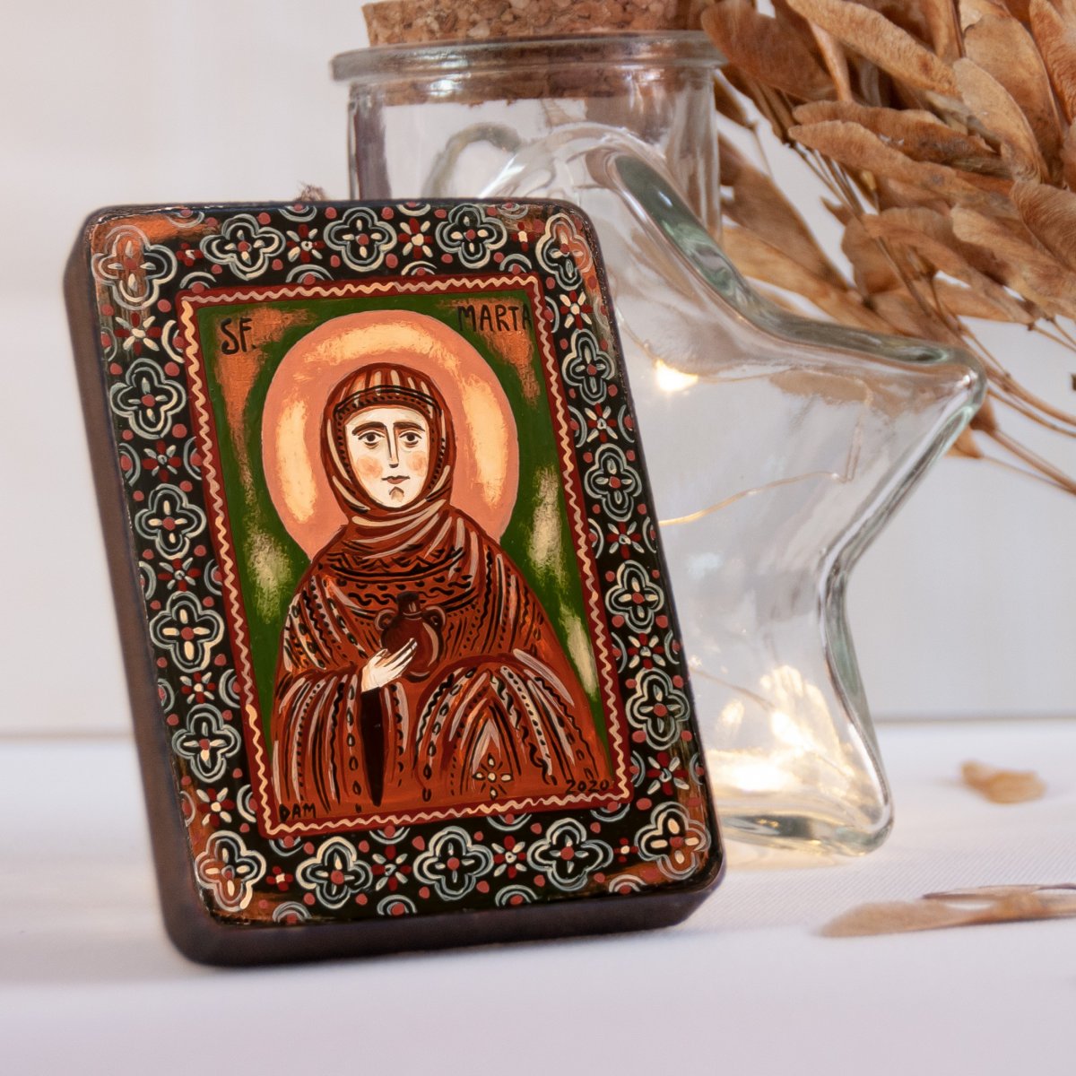 Wood icon, "Saint Martha of Bethany", miniature, 7x10cm