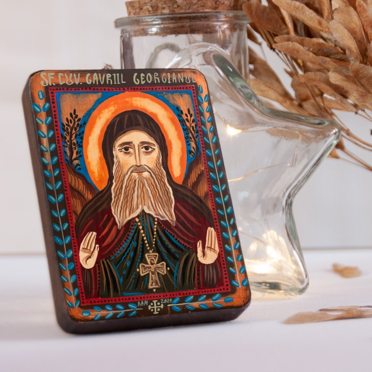 Icoană pe lemn "Sfântul Gavriil Georgianul", miniatură, 7x10 cm