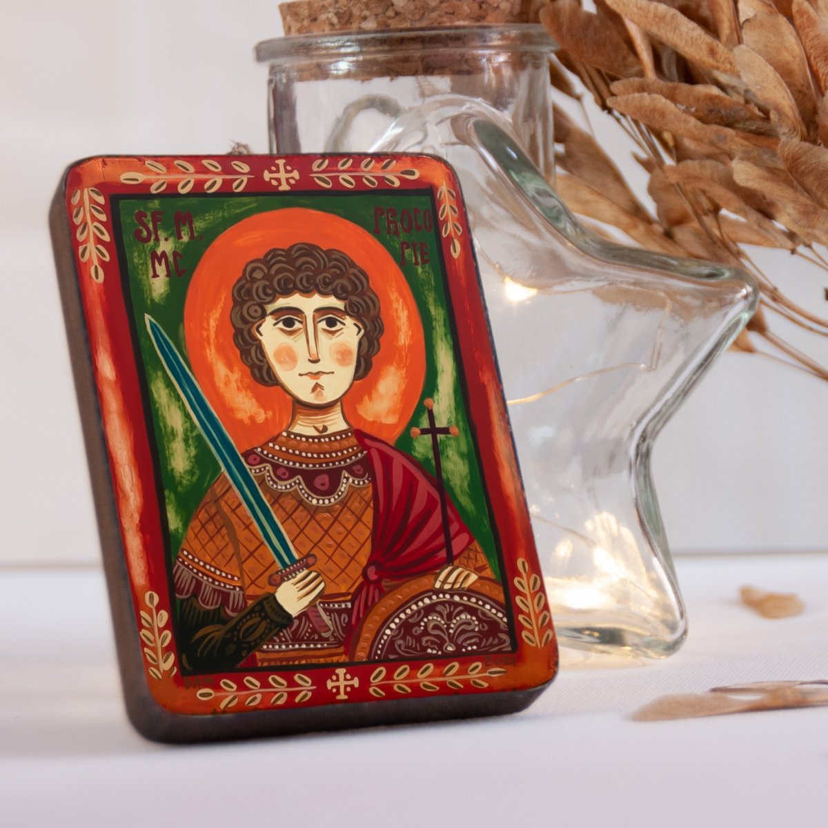 Wood icon, "St. Procopius", miniature, 7x10cm