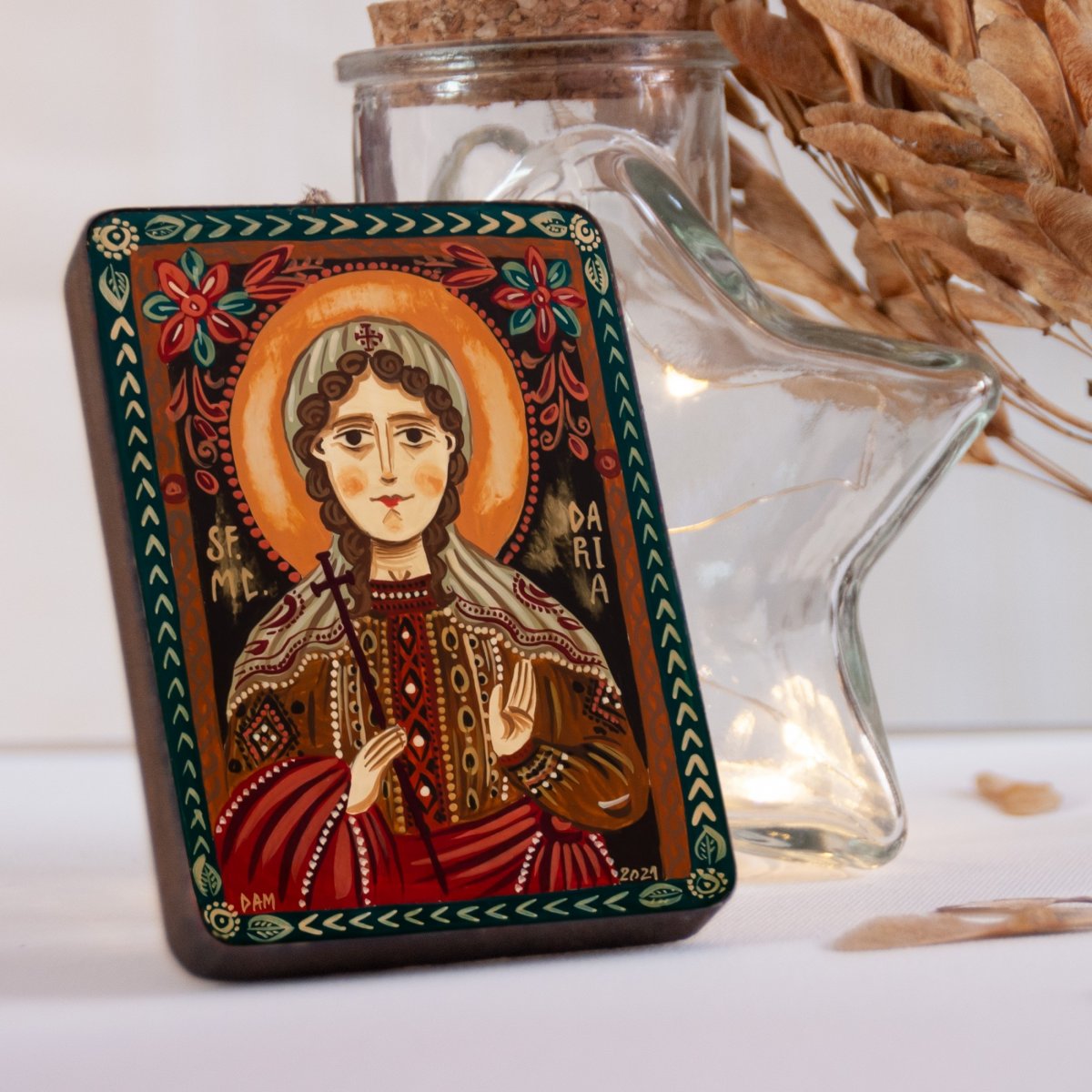 Wood icon, "St. Daria", miniature, 7x10cm