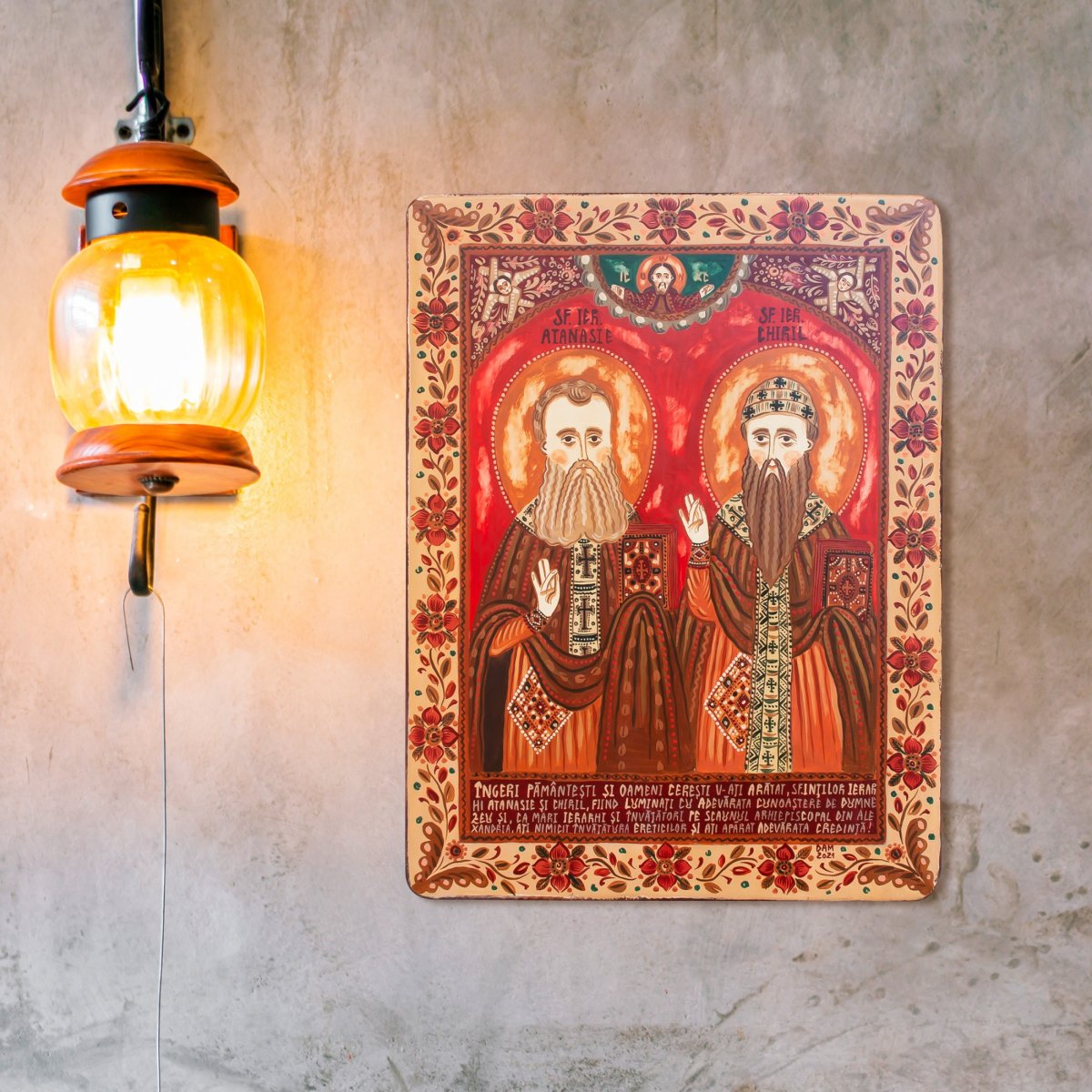 Wood icon, "Saint Athanasius and Cyril", Hand painted