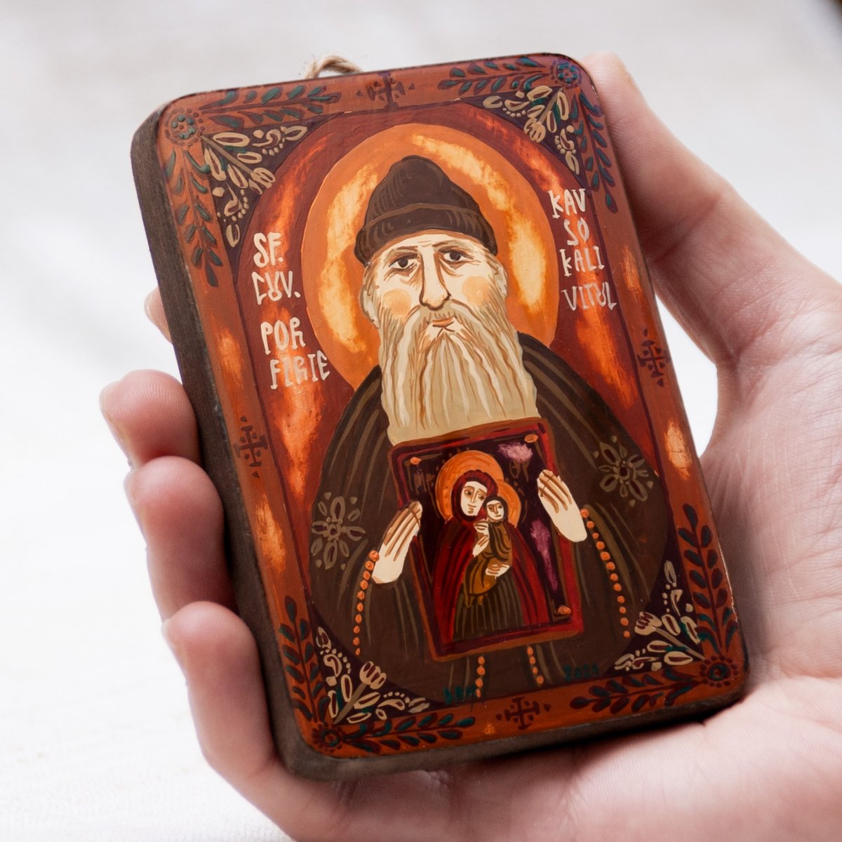 Wood icon, "Saint Porphyrios the Kapsokalivite, miniature, 7x10cm