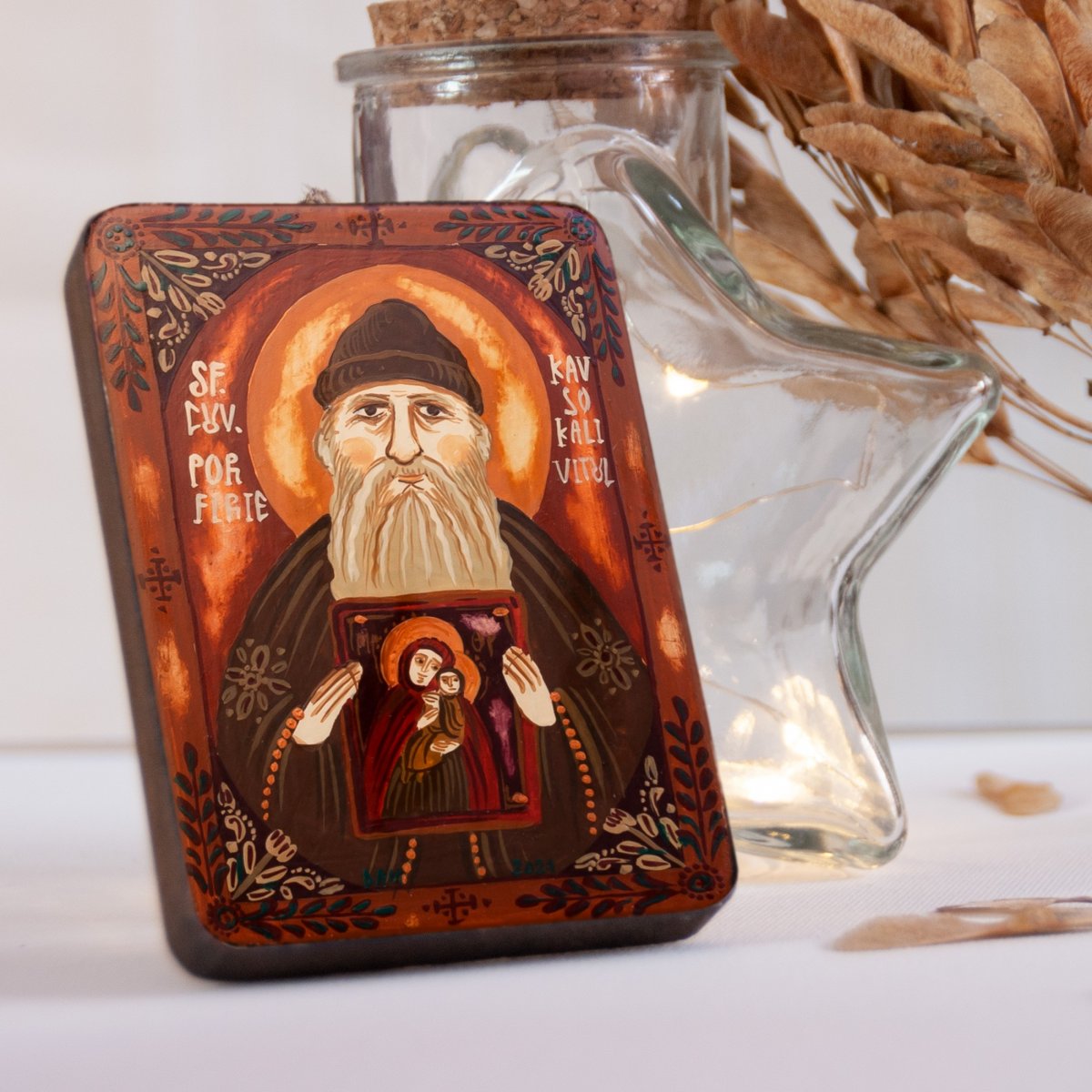 Icoană pe lemn "Sf. Porfirie Kavsokalivitul", miniatură, 7x10 cm
