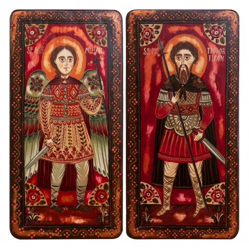 Wood icon, diptych, "St. Arch. Michael and St. Theodore of Amasea", 2 x 10x20 cm (N)