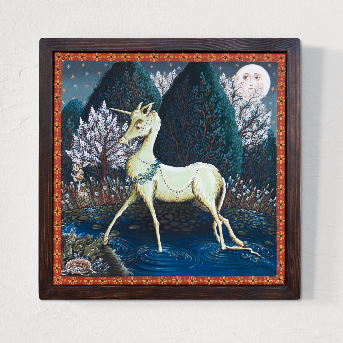 Canvas painting, "Behold the Unicorn", 40x40 cm, hand painted, wooden frame