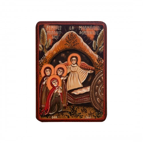 Wood icon, "Myrrh-bearing Women", miniature, 7x10cm