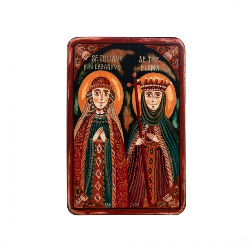 Wood icon, "St. Juliana of Lazarevo and St. Helen the Empress", miniature, 7x10cm