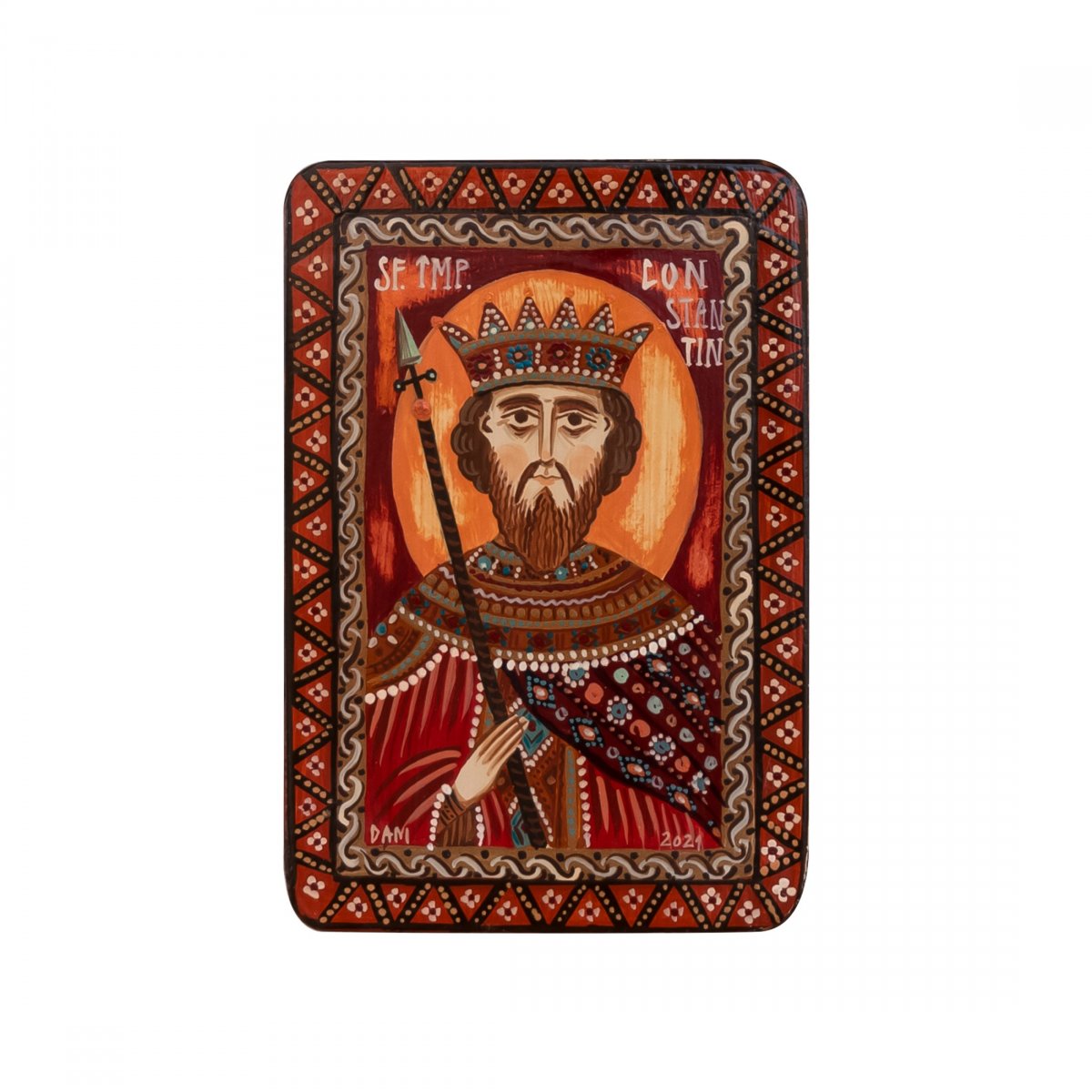 Icoană pe lemn "Sf. Împărat Constantin", miniatură, 7x10 cm