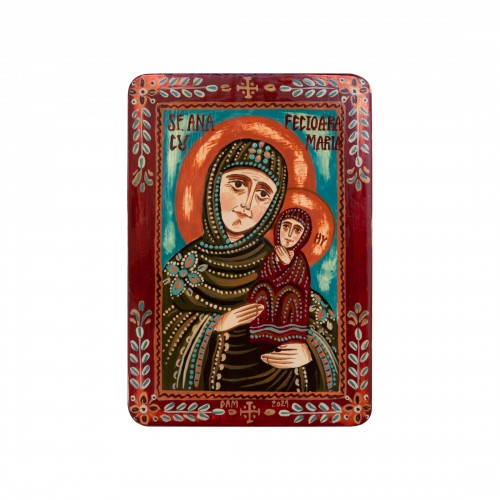 Icoană pe lemn "Sfânta Ana cu Maica Domnului", miniatură, 7x10 cm