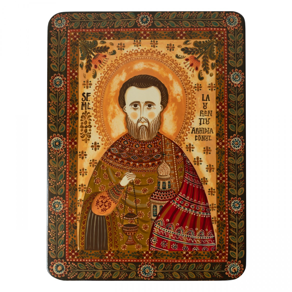 Wood icon, "St. Lawrence of Rome", Hand painted