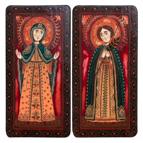 Wood icon, diptych, "Virgin Mary and Saint Tryphon", 2 x 10x20 cm