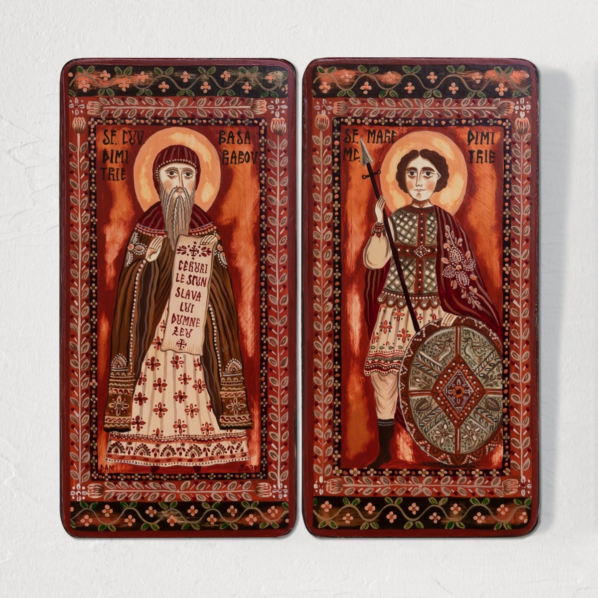Wood icon, diptych, "St. Demetrius of Basarabov and Saint Demetrios of Thessaloniki", 2 x 10x20 cm
