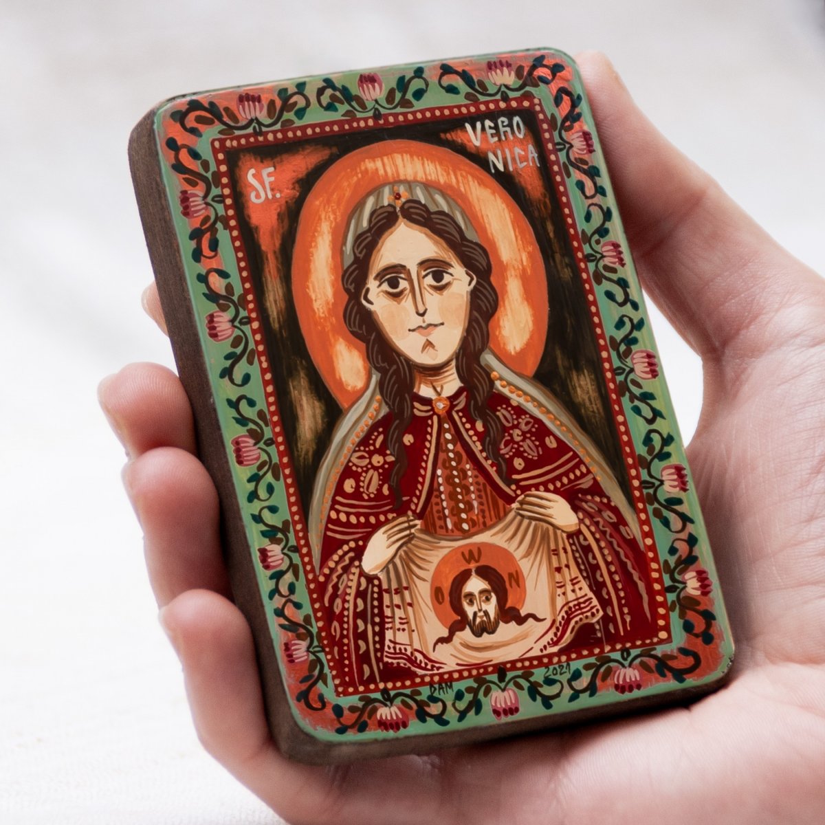 Icoană pe lemn "Sfânta Veronica", miniatură, 7x10 cm
