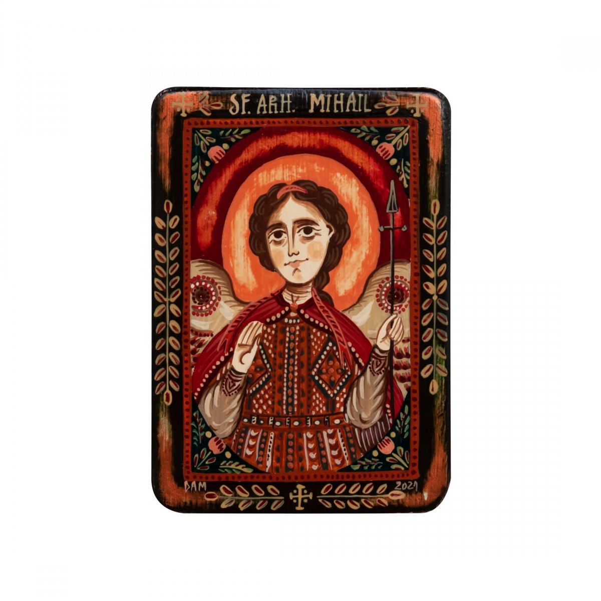Wood icon, "Saint Archangel Michael", miniature, model 2, 7x10cm