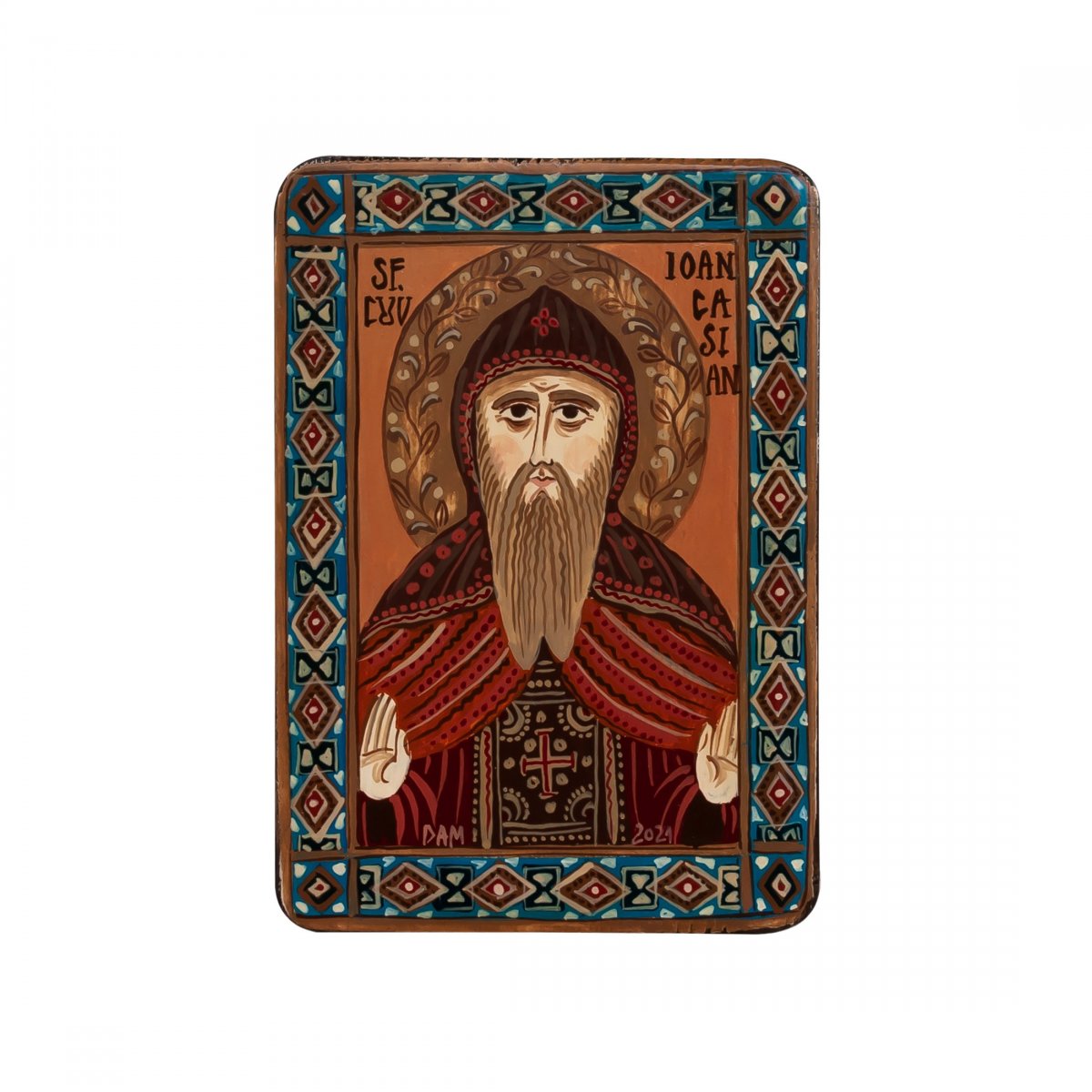 Icoană pe lemn "Sfântul Ioan Casian", miniatură, 7x10 cm