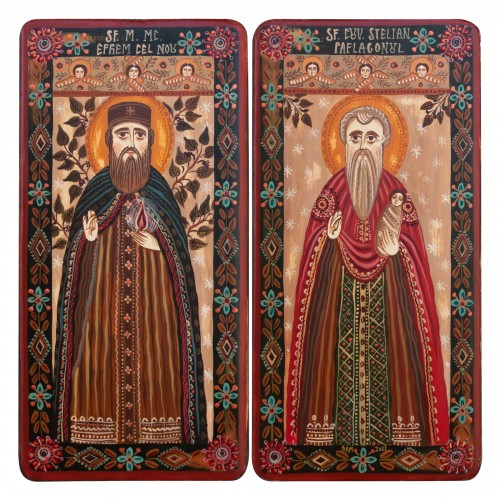 Wood icon, diptych, "St. Ephraim of Nea Makri and St. Stylianos of Paphlagonia", 2 x 10x20 cm