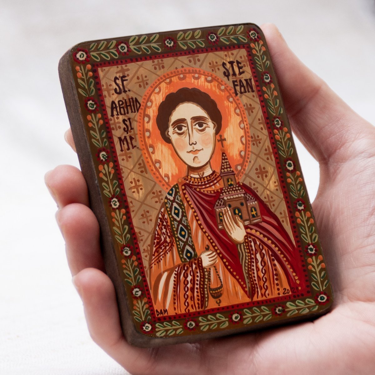 Icoană pe lemn "Sfântul Ștefan", miniatură, 7x10 cm