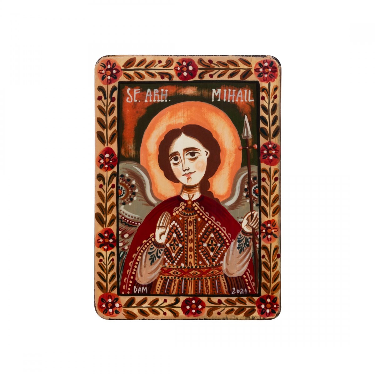 Wood icon, "Saint Archangel Michael", miniature, 7x10cm