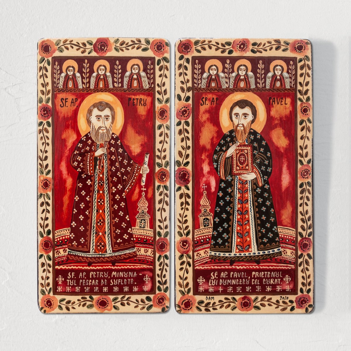 Icoană pe lemn tip diptic "Sf. Petru si Pavel", 2 x 10x20cm