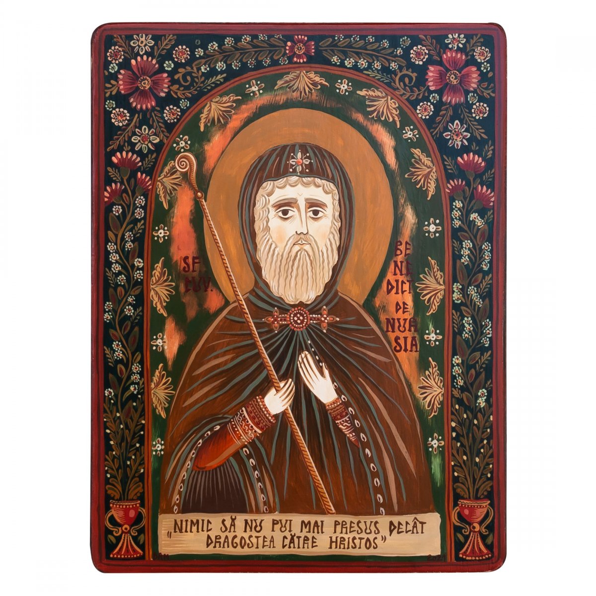 Wood icon, "Saint Benedict of Nursia", Hand painted