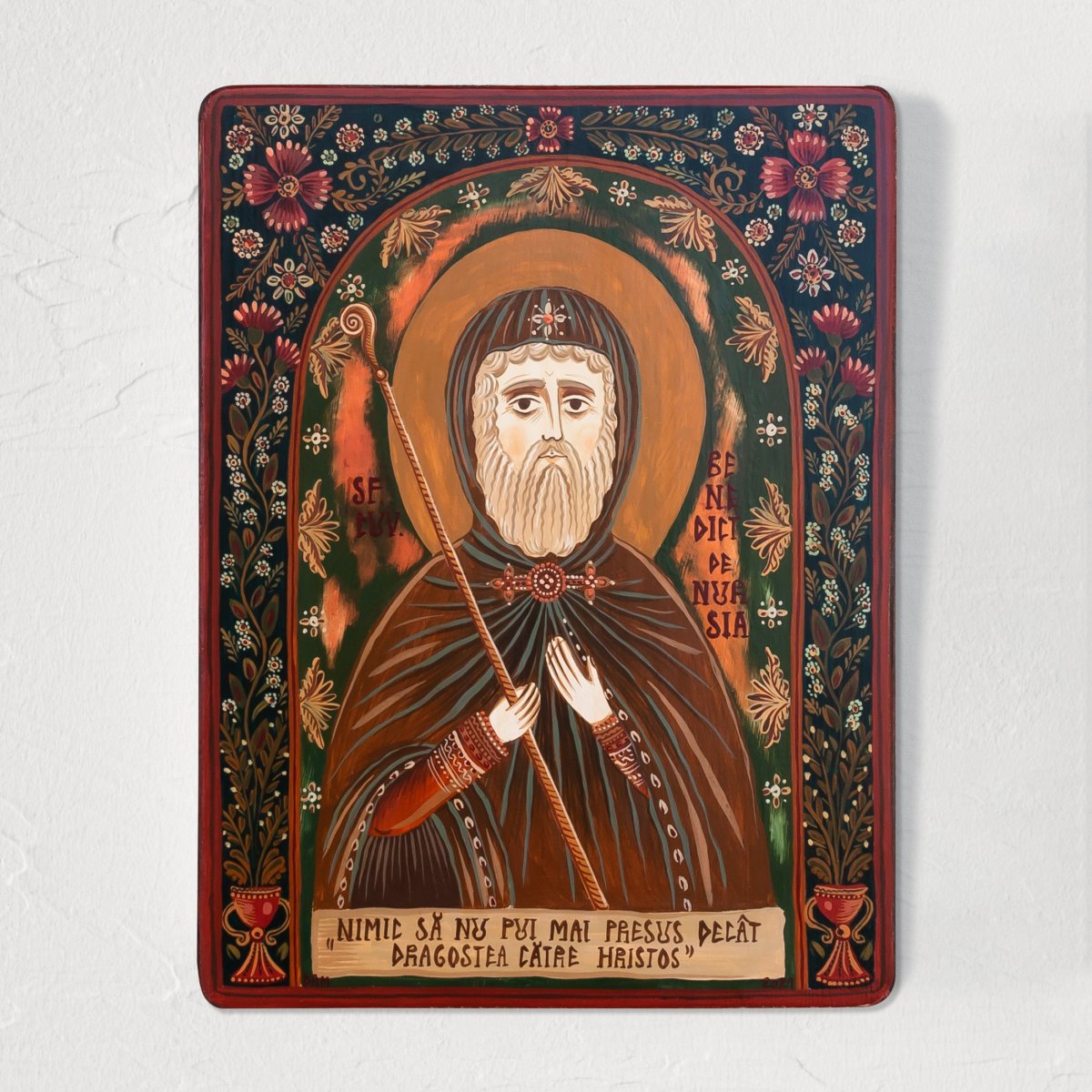 Wood icon, "Saint Benedict of Nursia", Hand painted