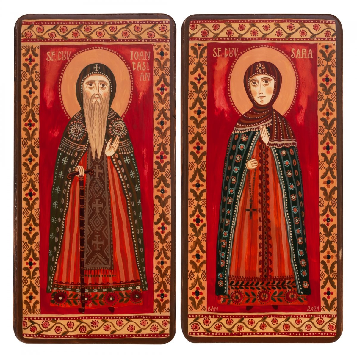 Wood icon, diptych, "St. John Cassian and Saint Sarah", 2 x 10x20 cm