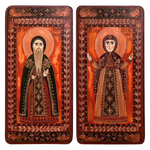 Wood icon, diptych, "St. Parascheva and John Cassian", 2 x 10x20 cm (N)