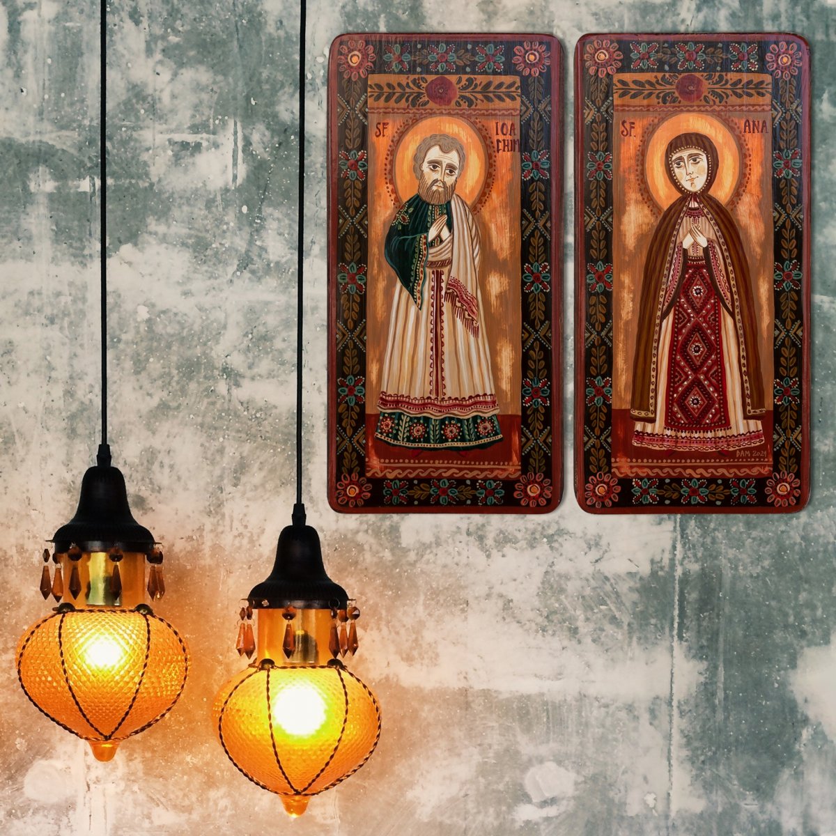 Wood icon, diptych, "Saints Joachim and Anna", model 2, 2 x 10x20 cm