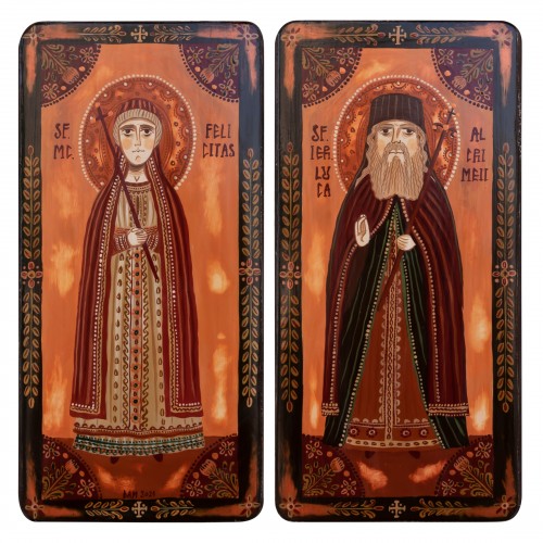 Wood icon, diptych, "St. Felicitas of Rome and St. Luke", model 2, 2 x 10x20 cm