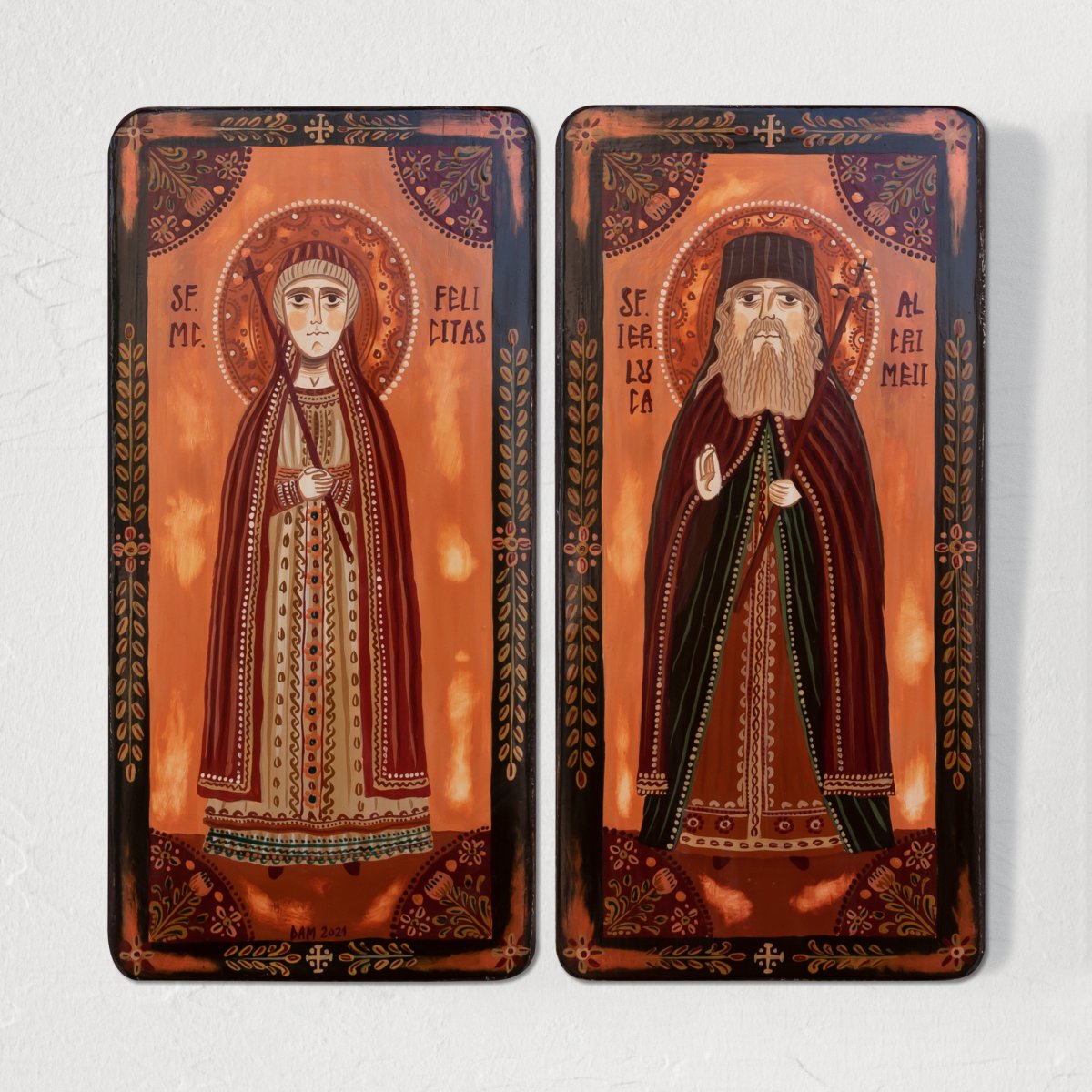 Icoană pe lemn tip diptic "Sf. Mc. Felicitas și Sf. Luca al Crimeei", 2 x 10x20cm