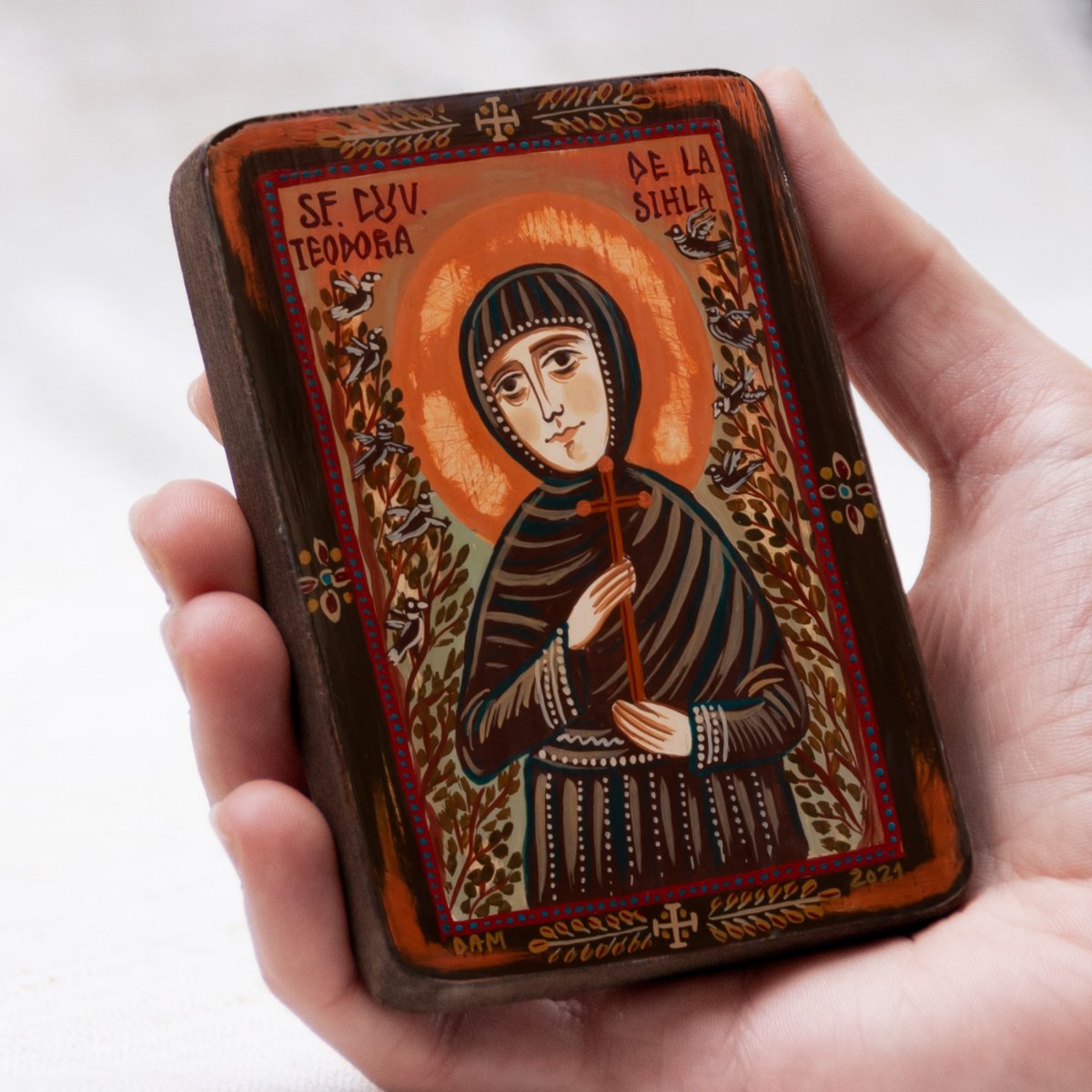 Wood icon, "Saint Theodora of Sihla", miniature, 7x10cm