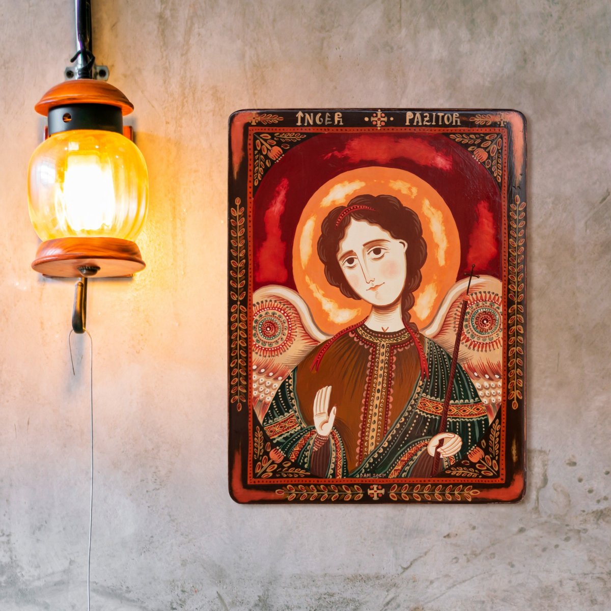 Wood icon, "Guardian Angel", Hand painted