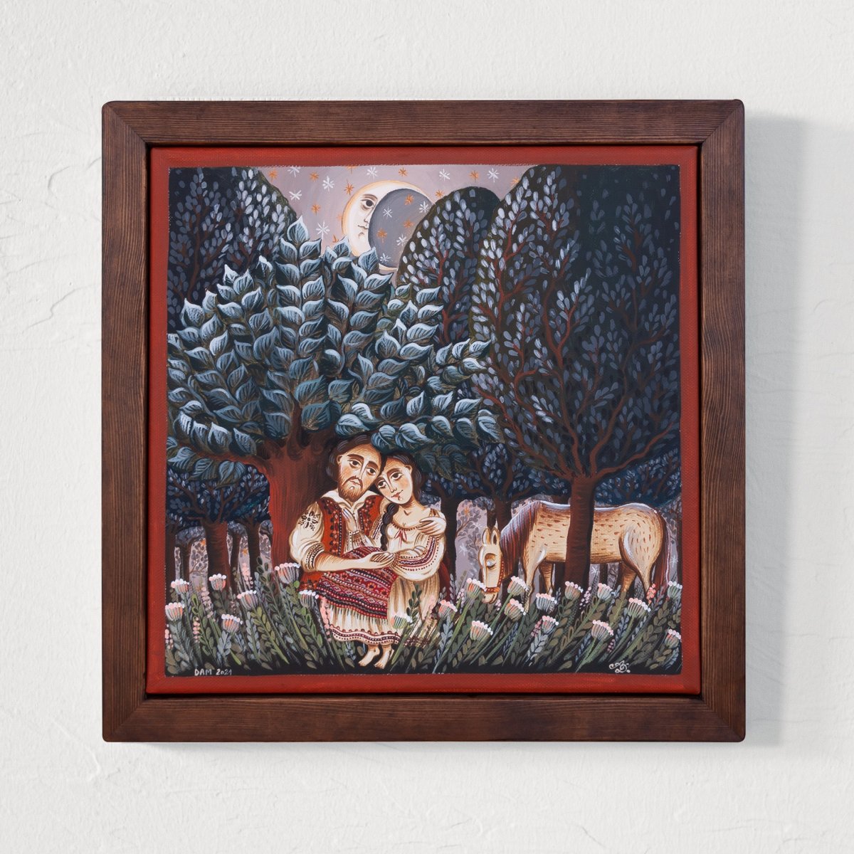 Canvas painting, "Away from the world", 30x30 cm, hand painted, wooden frame