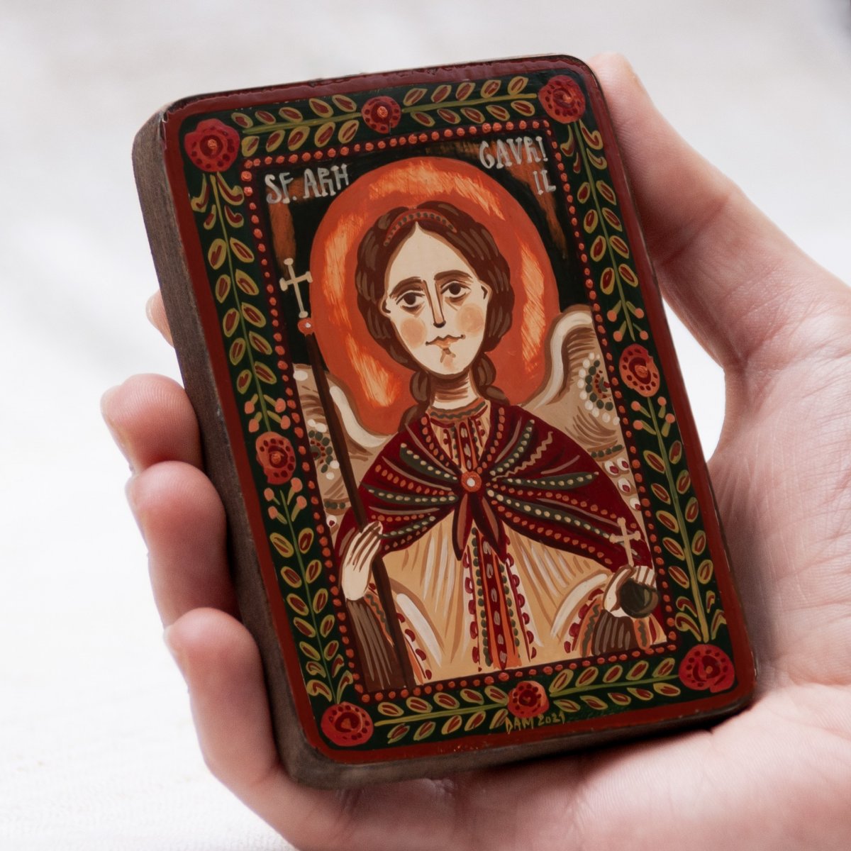 Icoană pe lemn "Sfântul Arh. Gavriil", miniatură, 7x10 cm