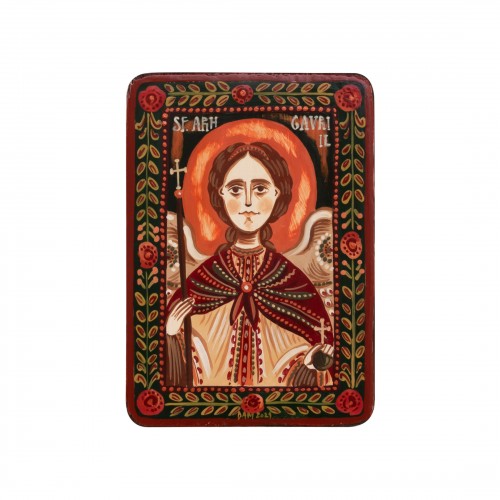 Wood icon, "Saint Archangel Gabriel", miniature, 7x10cm