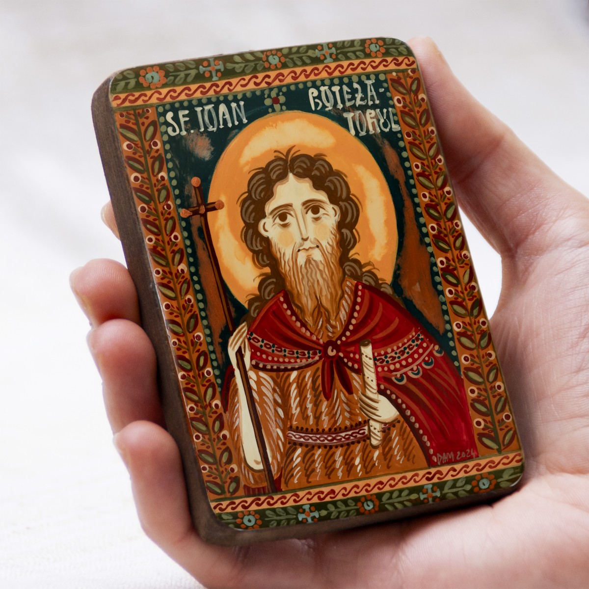 Wood icon, "Saint John the Forerunner", miniature, 7x10cm