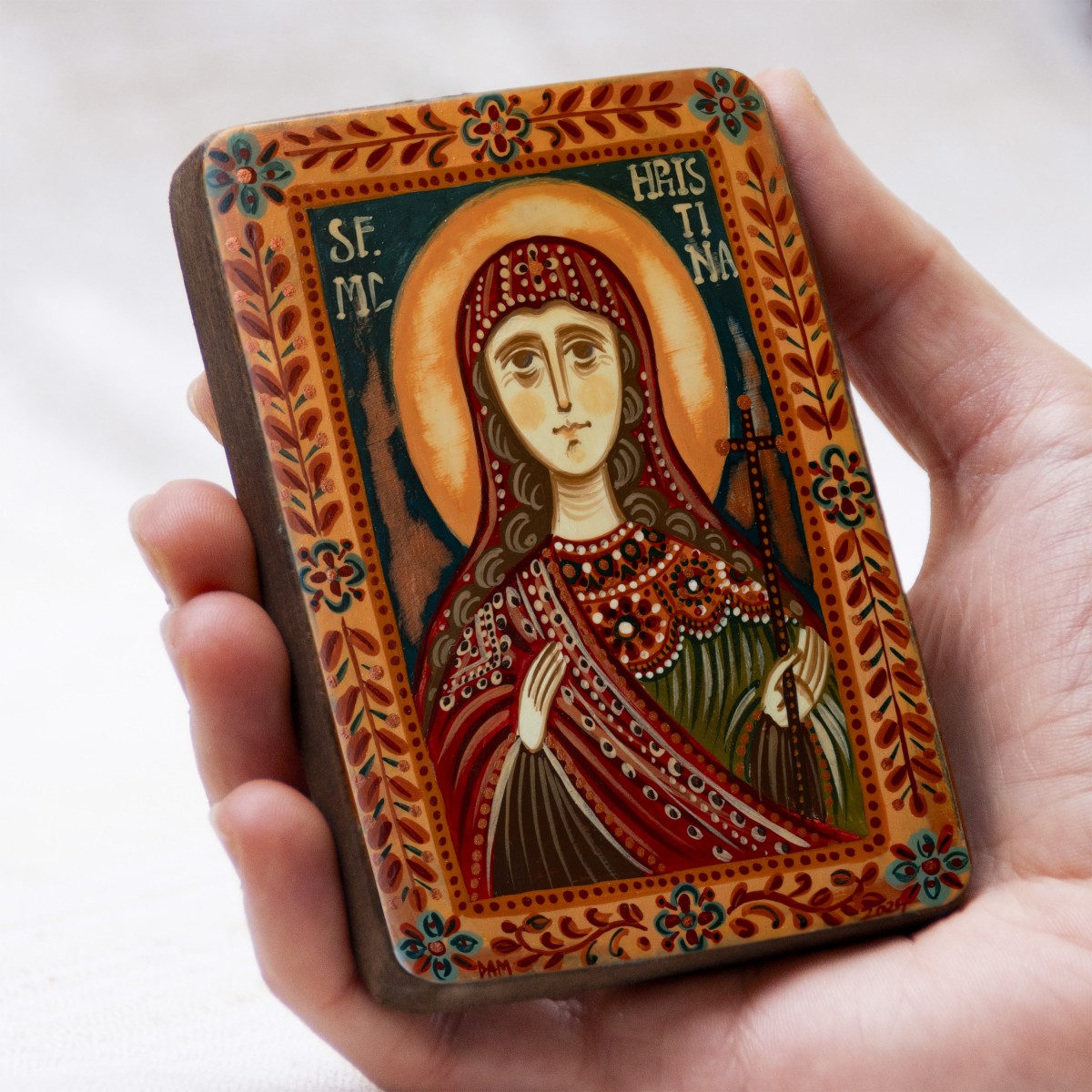 Wood icon, "Christina of Bolsena", miniature, 7x10cm