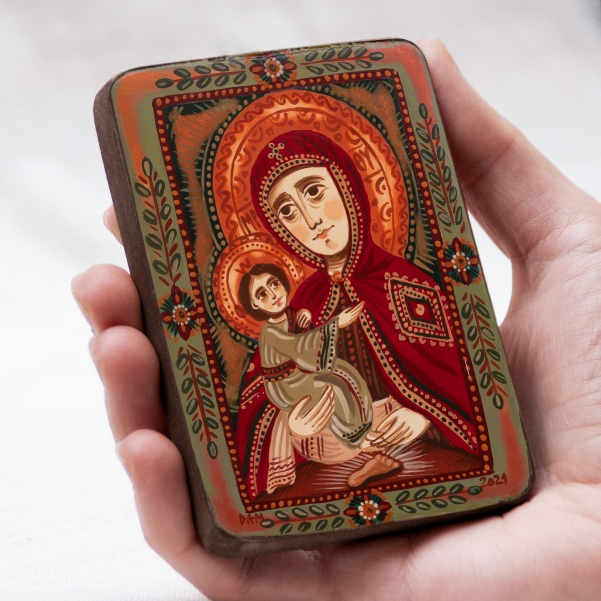 Icoană pe lemn "Maica Domnului de la Poceaev", miniatură, 7x10 cm