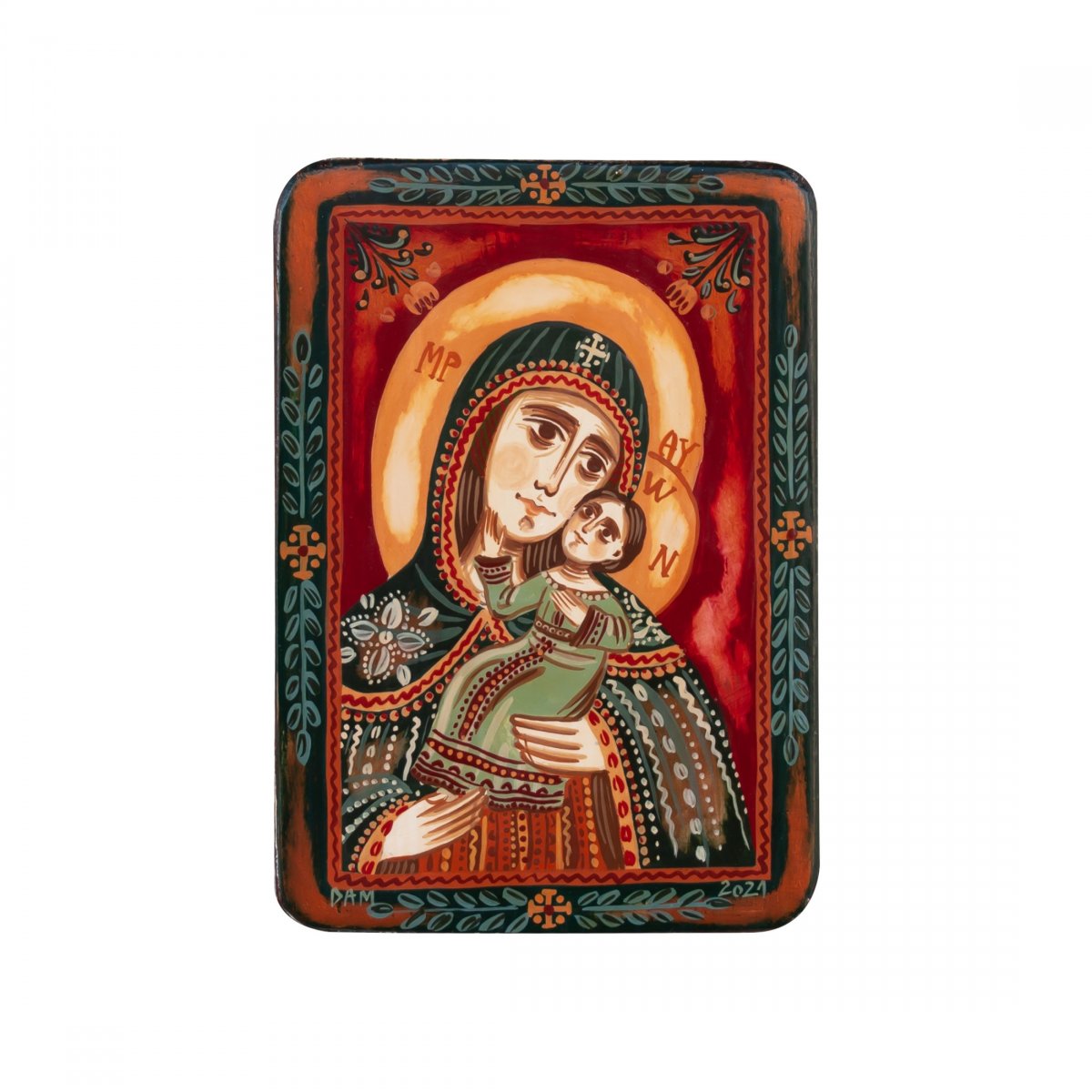 Wood icon, "Panagia Glykophilousa - Sweet-kissing", miniature, 7x10cm