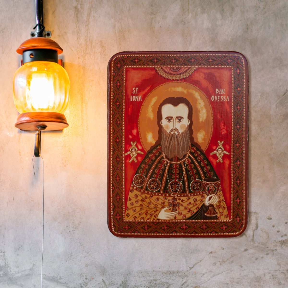 Wood icon, "Saint Iona of Odessa", Hand painted