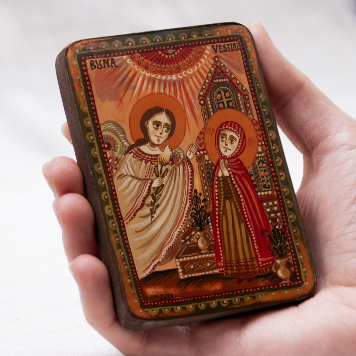 Wood icon, "The Annunciation", miniature, 7x10cm