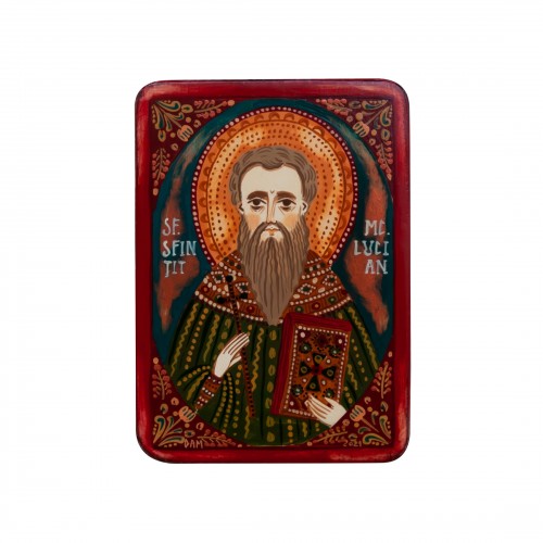 Icoană pe lemn "Sf. Mc. Lucian, preotul din Antiohia", miniatură, 7x10 cm