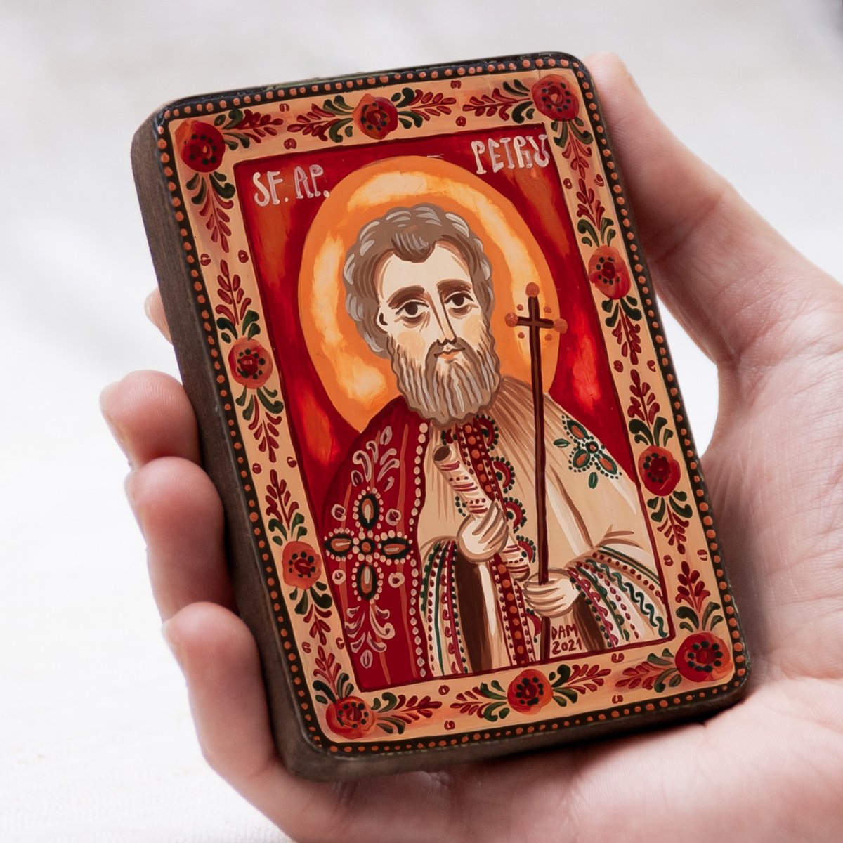 Wood icon, "Apostle Peter", miniature, 7x10cm