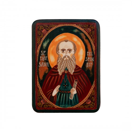 Wood icon, "Saint Sabbas the Sanctified", miniature, 7x10cm