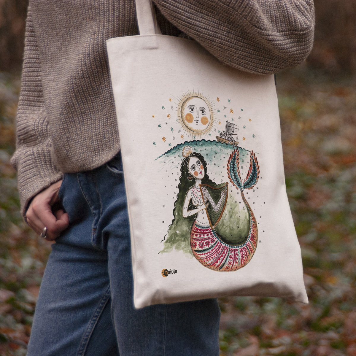 Printed Tote Bag, "The Mermaid", model 1, 100% cotton, 31x40 cm