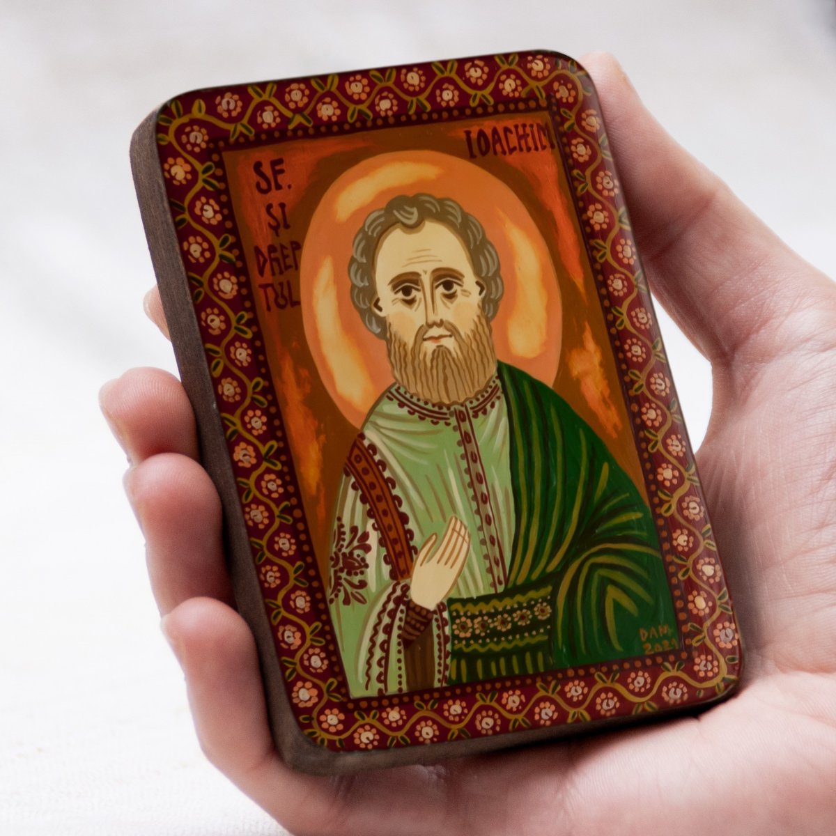 Wood icon, "Saint Joachim", miniature, 7x10cm