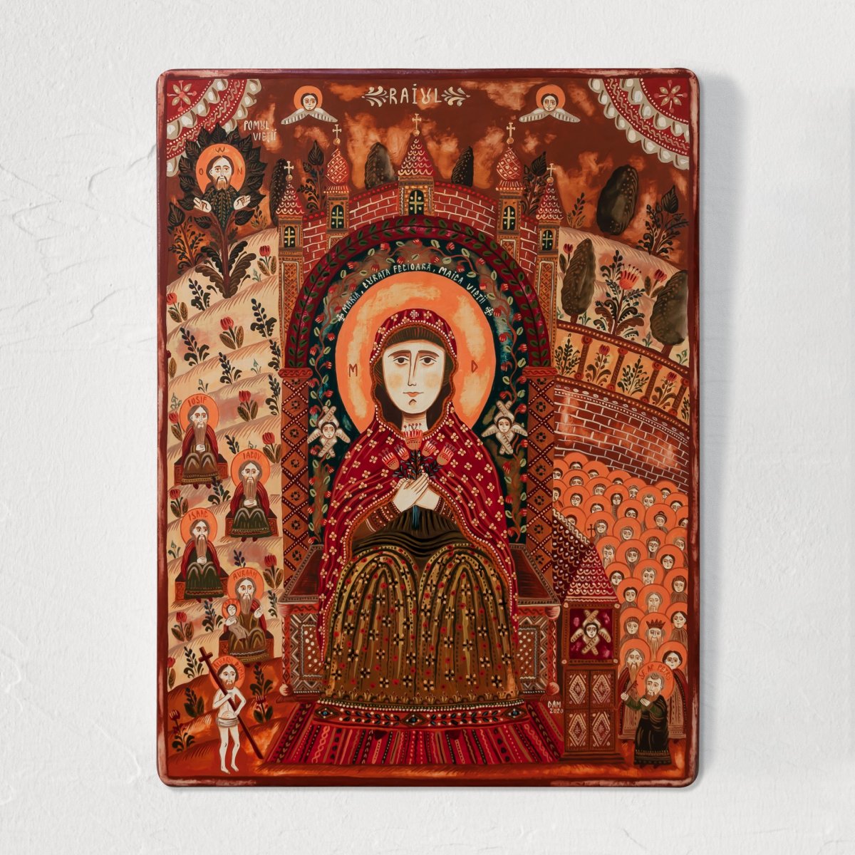 Wood icon, "Virgin Mary in Heaven", Hand painted